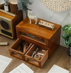 Trälåda med utdragslådor för skrivbord och sminkbord