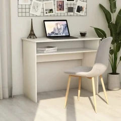 Vit skrivbord 90 x 50 x 74 cm i konstruerat trä med hyllplan