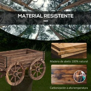 Rullande planteringslåda i trä med vagnsdesign, 120 cm
