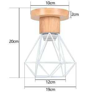 Modern taklampa i trä och metall med E27-sockel, svart cage-design