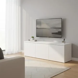 Vitt TV-bord i konstruerat trä 80x34x30 cm med 3 lådor