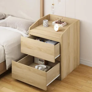 Alternative view of Modern sängbord med 2 lådor, handtagsfri design och höjd topp 60 cm