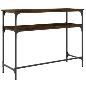 Minimalistiskt konsolbord med träskiva, metallram och platsbesparande design