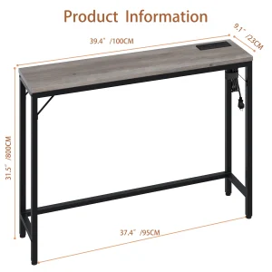 Rustik konsolbord 100 cm med eluttag och förvaring för hall och soffa