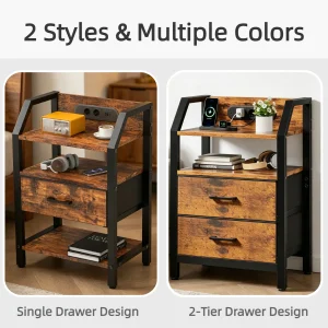 Nattduksbord med laddstation, USB-portar och fabric drawers