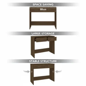 Modernt skrivbord i trä med praktiska lådor och platsbesparande design