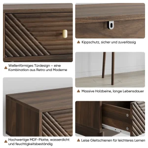 Mid-Century modern konsolbord med två lådor och öppen förvaring