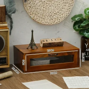 Retro förvaringslåda i trä med 2 lådor för skrivbord och hem