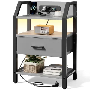 Nattduksbord med laddstation, USB-portar och fabric drawers
