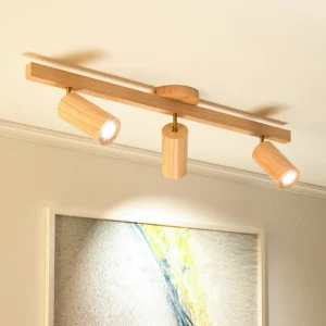 Nordisk LED-taklampa i trä med justerbar vinkel och 5 ljuskällor