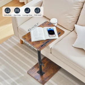 C-format höjdjusterbart vintage sidobord med 360° vridbar topp