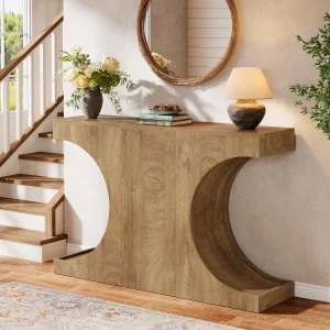 Rustikt konsolbord i farmhouse-stil med C-formade ben, 105 cm