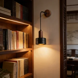 Retro vägglampa i Yellow Travertine och svart sten, E27 för sängplats