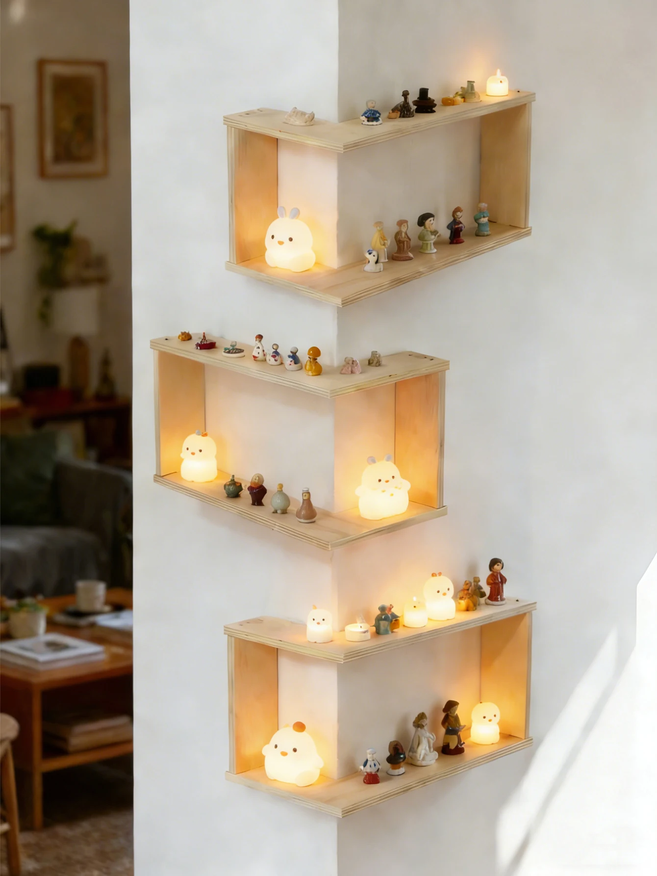 Vägghängd hörnhylla i trä med svävande design för vardagsrum och sovrum 5 Vägghängd hörnhylla i trä med svävande design för vardagsrum och sovrum - Bild 5