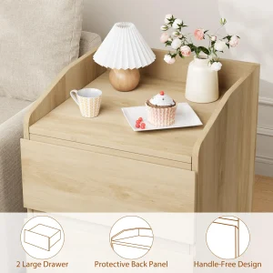 Modern sängbord med 2 lådor, handtagsfri design och höjd topp 60 cm