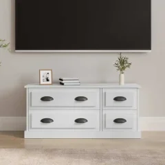 Blankvit TV-bänk 100x35,5x45 cm i konstruerat trä med 4 lådor