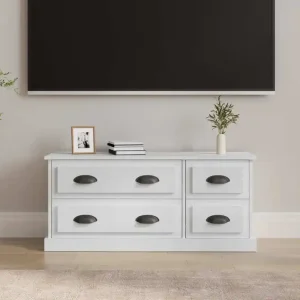 Blankvit TV-bänk 100x35,5x45 cm i konstruerat trä med 4 lådor