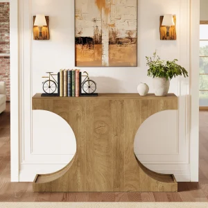 Rustikt konsolbord i farmhouse-stil med C-formade ben, 105 cm