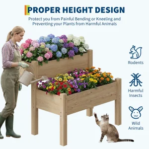 Upphöjd odlingslåda med höga ben i trä för grönsaker, örter och blommor