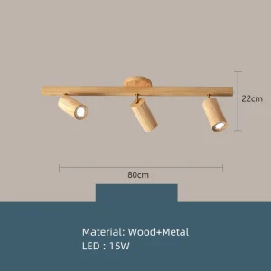 Nordisk LED-taklampa i trä med justerbar vinkel och 5 ljuskällor