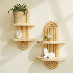 Vägghyllor i trä i boho-stil för modern heminredning