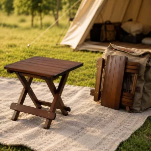 Hopfällbar campingpall i massivt bokträ – lätt och portabel