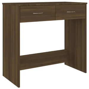 Modernt skrivbord i trä med praktiska lådor och platsbesparande design
