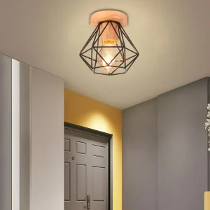 Alternative view of Modern taklampa i trä och metall med E27-sockel, svart cage-design