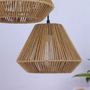 Retro hängande bambu- och hamprep-krona med 3 ljus