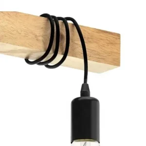 Retro taklampa i trä med tre ljuspunkter, E27 och vintagekänsla