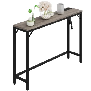 Rustik konsolbord 100 cm med eluttag och förvaring för hall och soffa