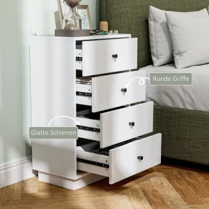 Modernt sideboard med 4 lådor, vit förvaring till vardagsrum och hall