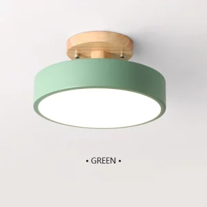 Nordisk taklampa i trä och metall, rund LED-plafond för hall och rum