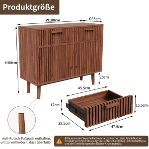 Modernt förvaringsskåp 100x35x80 cm med 2 lådor och anti-tip