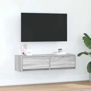 Vägghängt TV-skåp i trä med två lådor för vardagsrum