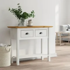 Rustik konsolbord i massiv furu med lådor och hylla