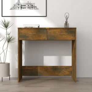 Modernt skrivbord i trä med praktiska lådor och platsbesparande design