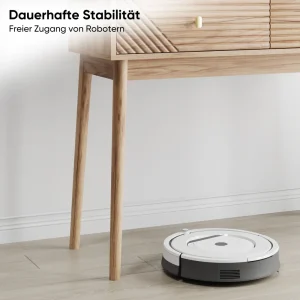 Konsolbord i mid-century modern-stil med lådor och öppna hyllor
