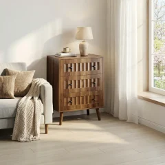 Modern byrå med 3 lådor i valnötsfärg för sovrum och hall