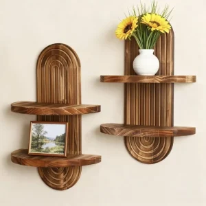 Vägghyllor i trä i boho-stil för modern heminredning