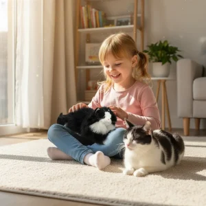 Realistiskt kattgosedjur i svart och vitt – mjuk presentidé från 18 år