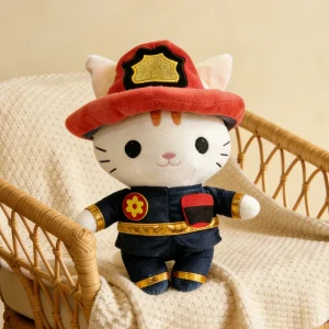 WSDUDU Little Hero Firefighter Cat – brandmanskatt gosedjur 22 cm