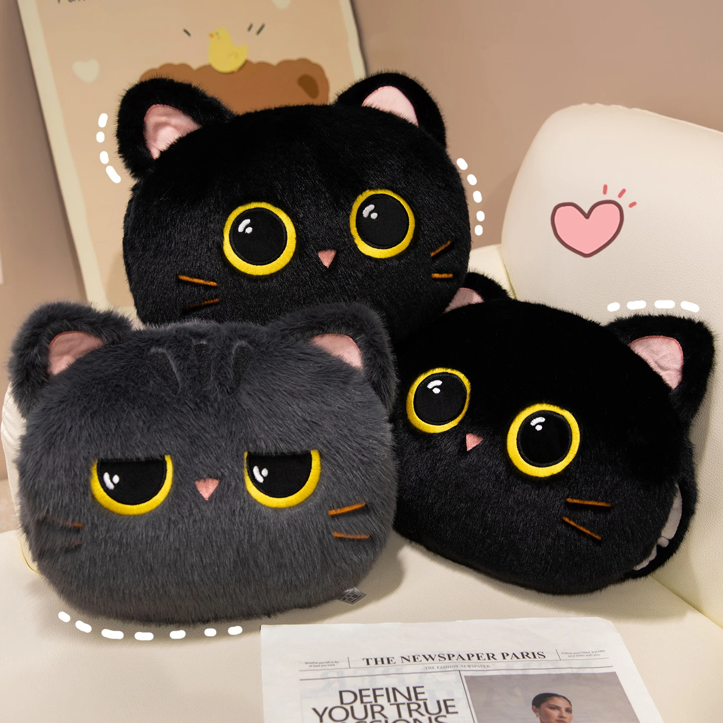 Kattgosedjur – plyschkudde med gula ögon och rosa öron 2 Kattgosedjur – plyschkudde med gula ögon och rosa öron - Bild 2