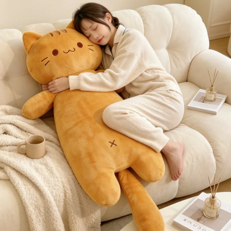 Kattgosedjur som kroppskudde 90/150 cm – orange, extra mjuk plysch 1 Kattgosedjur som kroppskudde 90/150 cm – orange, extra mjuk plysch