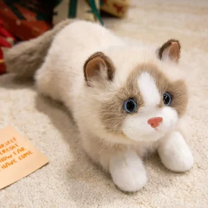Fluffigt kattgosedjur 40 cm med röstfunktion – vit, svart, brun eller grå