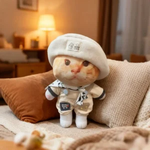 Vitt kattgosedjur 20 cm med skelettdesign och kläder – kawaii rumsdekoration