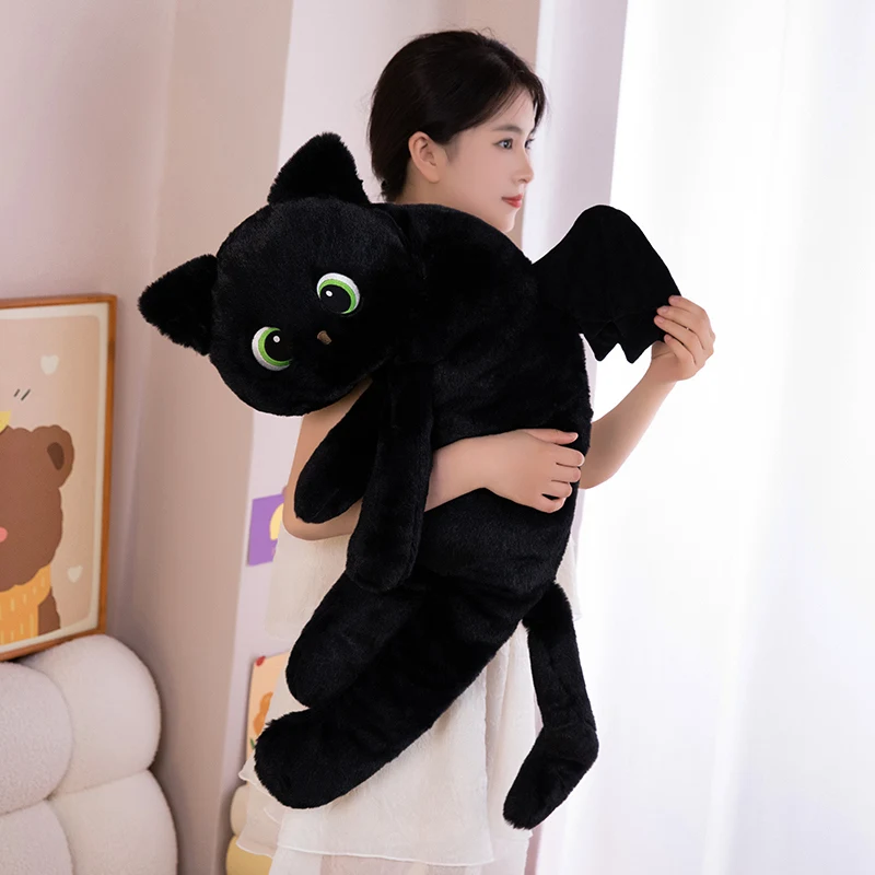 MIAOOWA svart vingkatt som gosedjur och plyschkudde – 40, 70 eller 110 cm 1 MIAOOWA svart vingkatt som gosedjur och plyschkudde – 40, 70 eller 110 cm