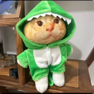 Vitt kattgosedjur 20 cm med skelettdesign och kläder – kawaii rumsdekoration