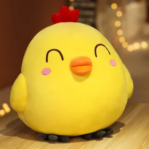 Sött kawaii kyckling gosedjur som mjuk, tecknad kudde i gult, 25–65 cm, julklapp