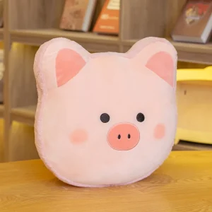 Katt och gris gosedjur som tecknad plyschkudde i kawaii-stil med djurhuvud, 40 cm